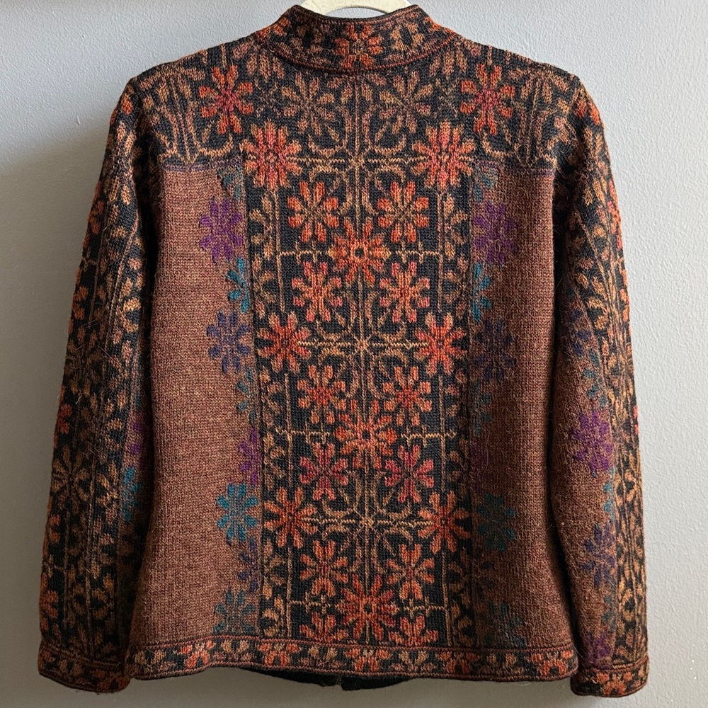 Intiwara Peruvian Connection 100% alpaca zip front floral fair isle cardigan S
